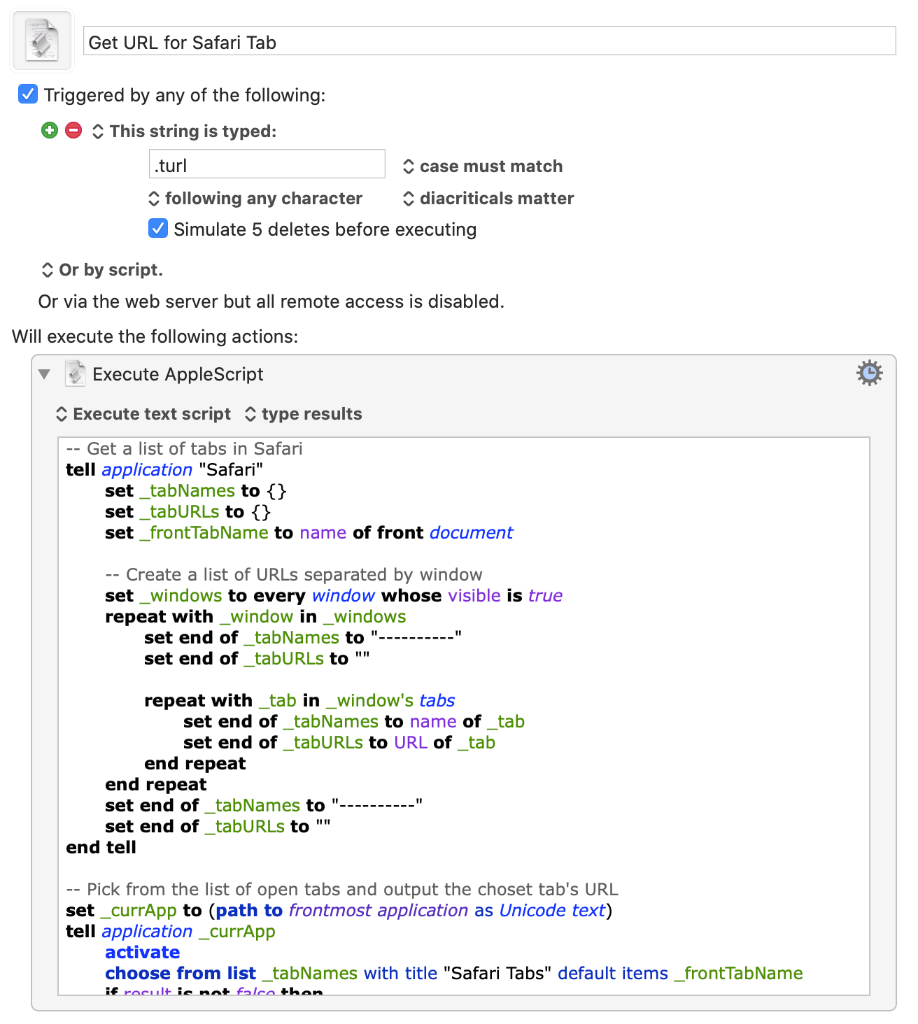 Keyboard Maestro "Get URL for Safari Tab" Macro